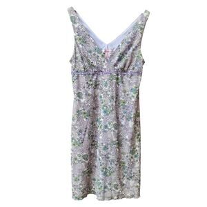 Y2K Xhilaration Empire Waist Sequin Lace Trim Pastel Floral Dress Sz Juniors L